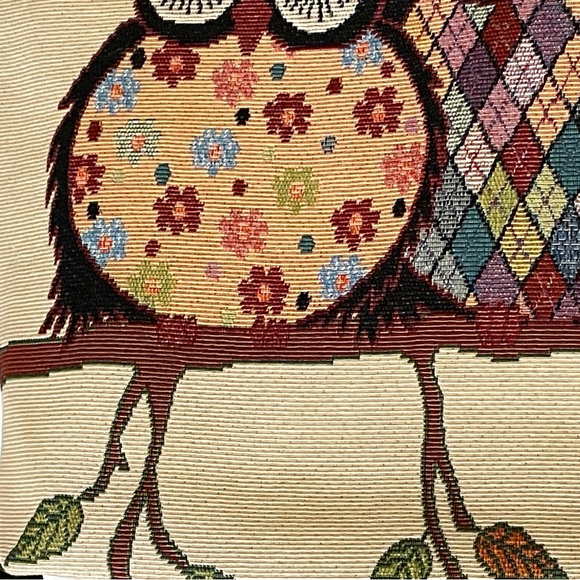 Graphic Owl Couple Tote Bag Thick Rope Handles Cream Backside 15.5”x 17”x 3.5” - Picture 5 of 9